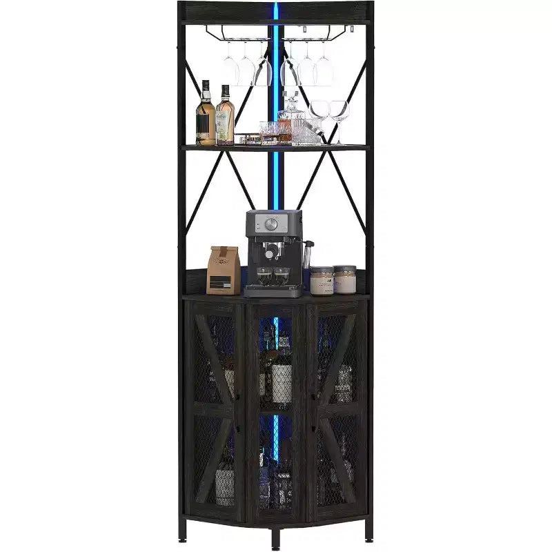 4-Tier Foldable Corner Wine Rack Cabinet, MDF & Metal Wine Storage Cabinet for, Compact Freestanding Wine Organizer