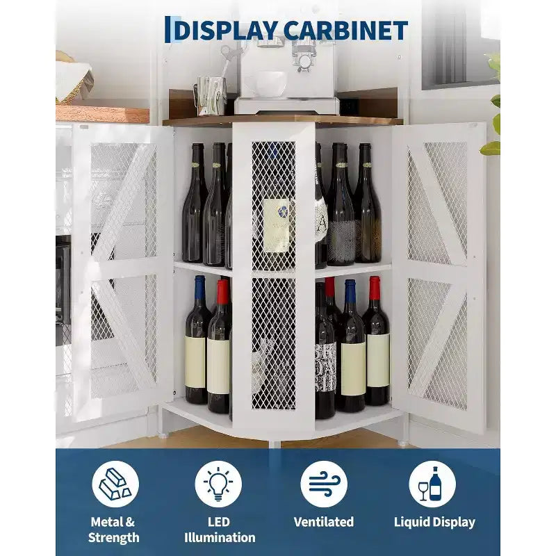4-Tier Foldable Corner Wine Rack Cabinet, MDF & Metal Wine Storage Cabinet for, Compact Freestanding Wine Organizer