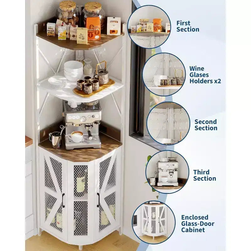 4-Tier Foldable Corner Wine Rack Cabinet, MDF & Metal Wine Storage Cabinet for, Compact Freestanding Wine Organizer