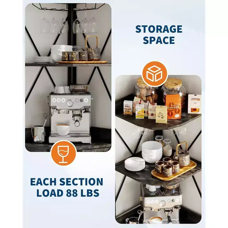 4-Tier Foldable Corner Wine Rack Cabinet, MDF & Metal Wine Storage Cabinet for, Compact Freestanding Wine Organizer
