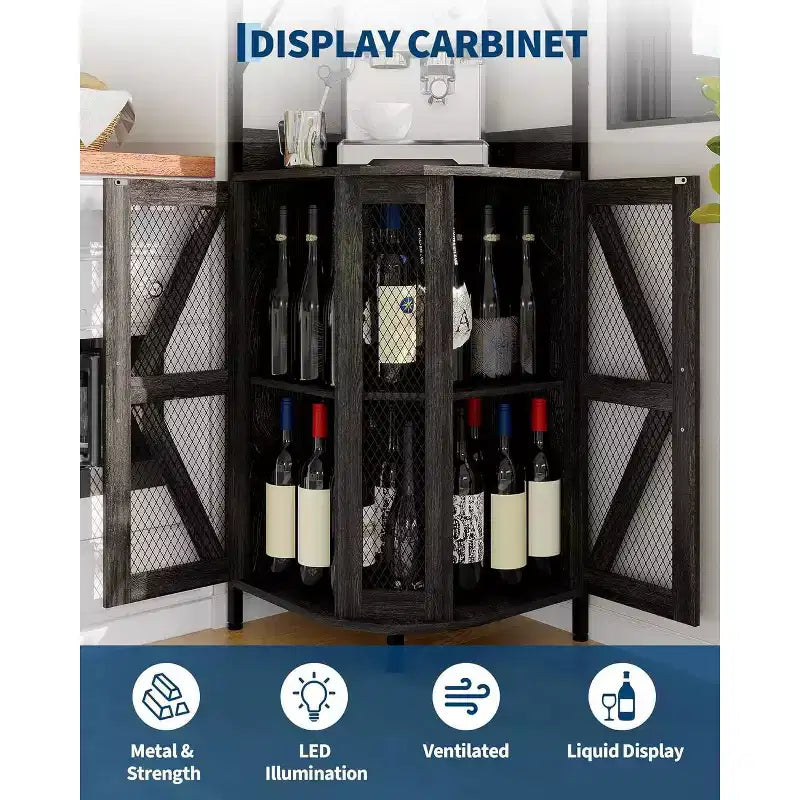 4-Tier Foldable Corner Wine Rack Cabinet, MDF & Metal Wine Storage Cabinet for, Compact Freestanding Wine Organizer