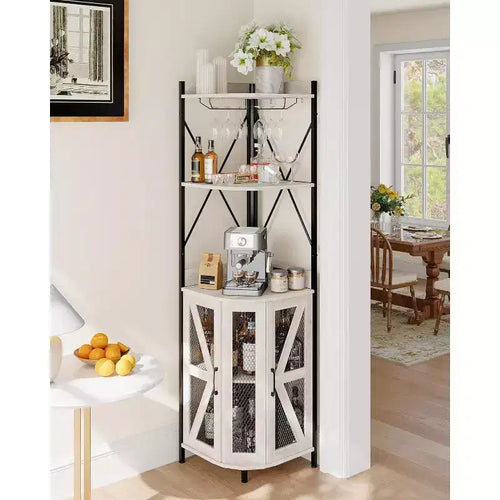 4-Tier Foldable Corner Wine Rack Cabinet, MDF & Metal Wine Storage Cabinet for, Compact Freestanding Wine Organizer
