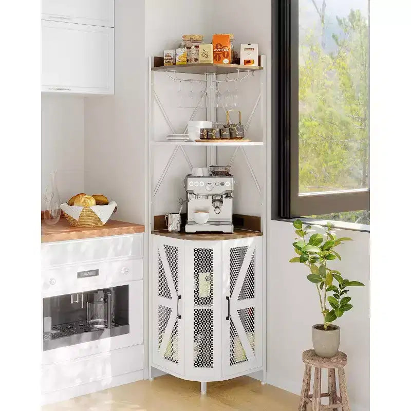 4-Tier Foldable Corner Wine Rack Cabinet, MDF & Metal Wine Storage Cabinet for, Compact Freestanding Wine Organizer