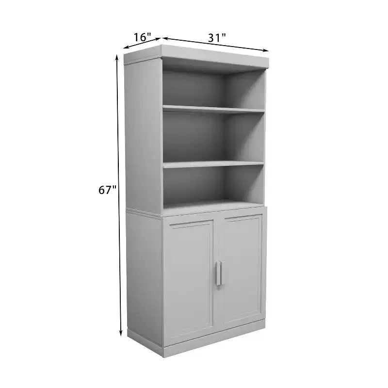 72 Black Wooden Bookshelf Storage Cabinet with Adjustable Shelves and 2 Doors for Living Room