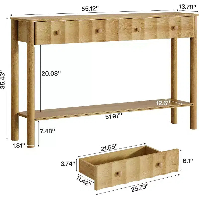 Lantine 55-Inch Console Table with 2 Drawers, Modern Fluted Entryway Table, Narrow Sofa Table for Living Room, Hallway, Foyer
