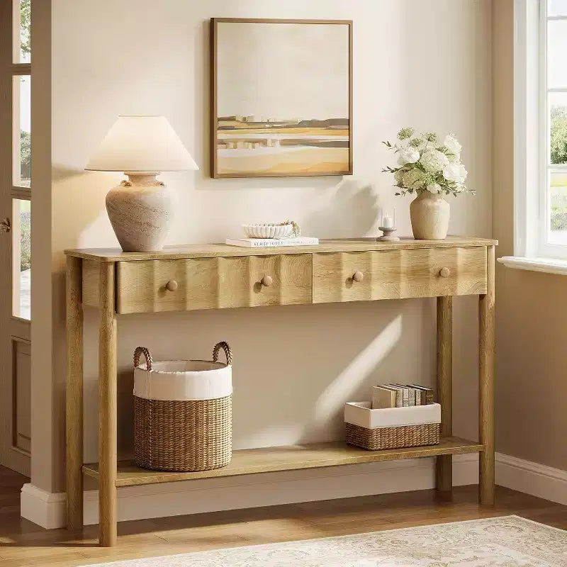 Lantine 55-Inch Console Table with 2 Drawers, Modern Fluted Entryway Table, Narrow Sofa Table for Living Room, Hallway, Foyer
