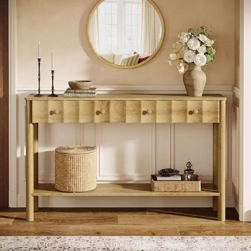 Lantine 55-Inch Console Table with 2 Drawers, Modern Fluted Entryway Table, Narrow Sofa Table for Living Room, Hallway, Foyer