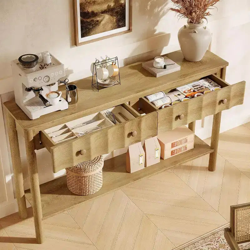 Lantine 55-Inch Console Table with 2 Drawers, Modern Fluted Entryway Table, Narrow Sofa Table for Living Room, Hallway, Foyer