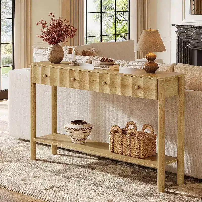 Lantine 55-Inch Console Table with 2 Drawers, Modern Fluted Entryway Table, Narrow Sofa Table for Living Room, Hallway, Foyer