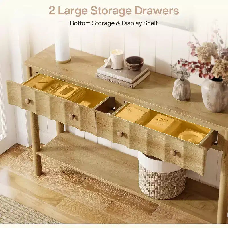 Lantine 55-Inch Console Table with 2 Drawers, Modern Fluted Entryway Table, Narrow Sofa Table for Living Room, Hallway, Foyer