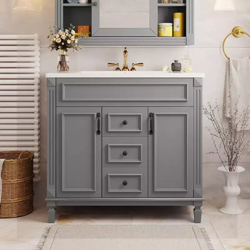 36 Bathroom Vanity with Sink Combo, Bathroom Storage Vanity with 2 Drawers & 2 Soft-Closing Doors, Wooden Bathroom Cabinet with Single Sink