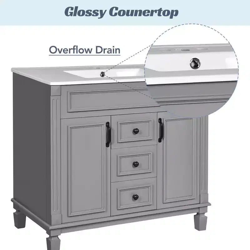 36 Bathroom Vanity with Sink Combo, Bathroom Storage Vanity with 2 Drawers & 2 Soft-Closing Doors, Wooden Bathroom Cabinet with Single Sink