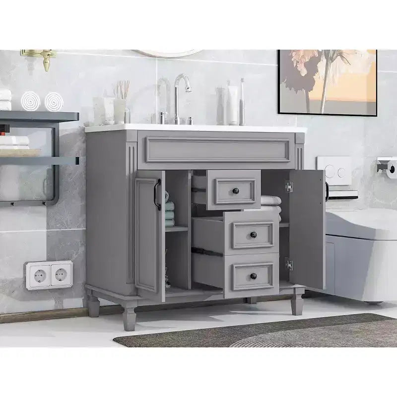 36 Bathroom Vanity with Sink Combo, Bathroom Storage Vanity with 2 Drawers & 2 Soft-Closing Doors, Wooden Bathroom Cabinet with Single Sink