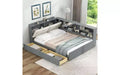 TUYOHW Wood Platform Bed Frame with Storage Headboard, Upholstered Twin Size Bed with Headboard, Shelves & 2 Under-Bed Drawers, Storage Bed Frame
