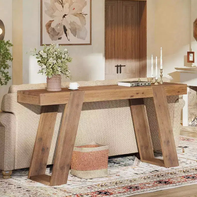 Lantine Solid Wood Console Table, 63 Narrow Sofa Table Behind Couch, Rustic Skinny Entryway Table for Hallway, Entrance, Foyer, Living Room, Brown