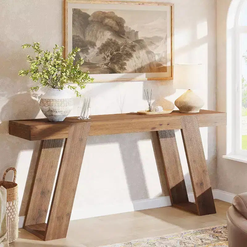 Lantine Solid Wood Console Table, 63 Narrow Sofa Table Behind Couch, Rustic Skinny Entryway Table for Hallway, Entrance, Foyer, Living Room, Brown
