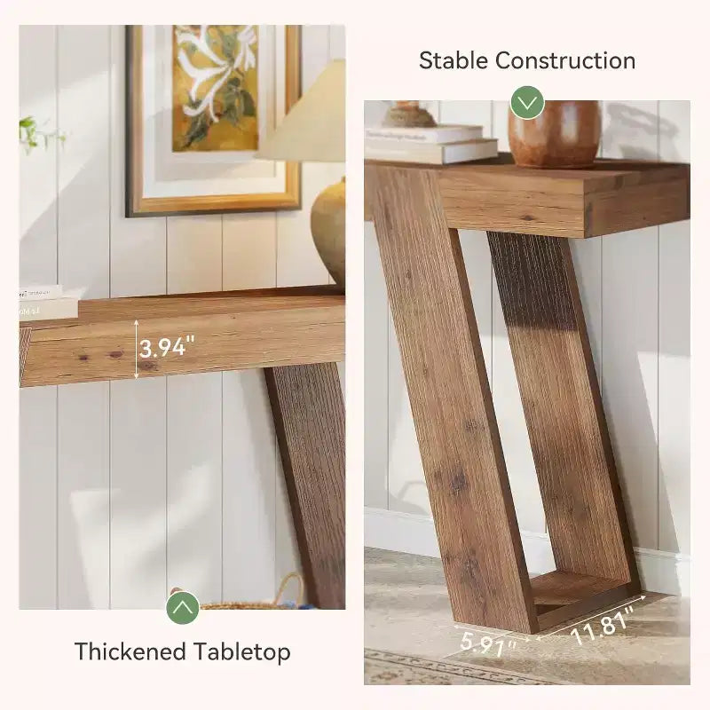 Lantine Solid Wood Console Table, 63 Narrow Sofa Table Behind Couch, Rustic Skinny Entryway Table for Hallway, Entrance, Foyer, Living Room, Brown