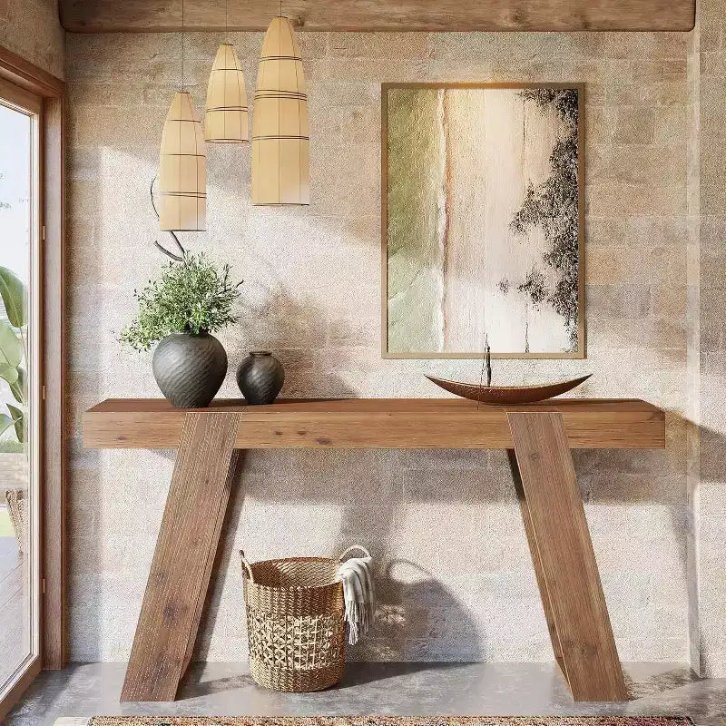 Lantine Solid Wood Console Table, 63 Narrow Sofa Table Behind Couch, Rustic Skinny Entryway Table for Hallway, Entrance, Foyer, Living Room, Brown