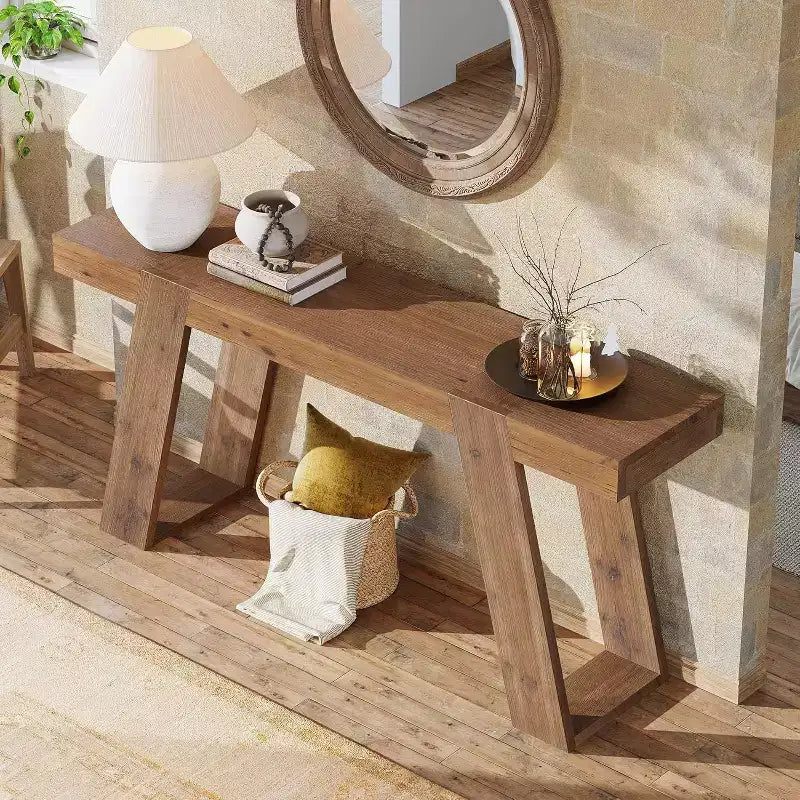 Lantine Solid Wood Console Table, 63 Narrow Sofa Table Behind Couch, Rustic Skinny Entryway Table for Hallway, Entrance, Foyer, Living Room, Brown