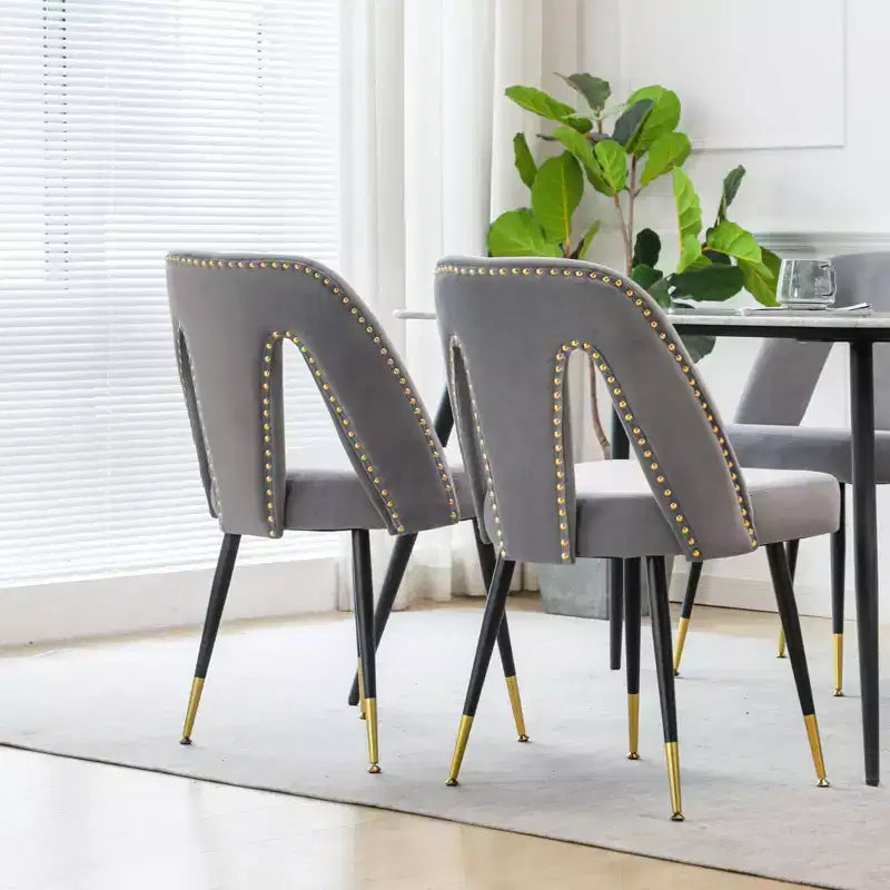 TUYOHW Curved & Open Backrest Dining Chairs with Nailheads,2 PCS Velvet Kitchen Chairs with Metal Legs,Modern Dining Room Chairs for Living Room