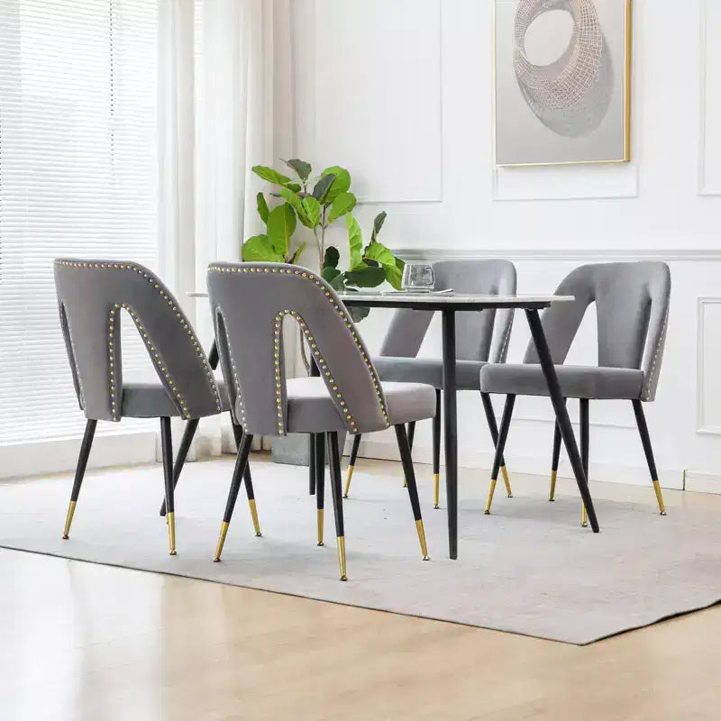 TUYOHW Curved & Open Backrest Dining Chairs with Nailheads,2 PCS Velvet Kitchen Chairs with Metal Legs,Modern Dining Room Chairs for Living Room