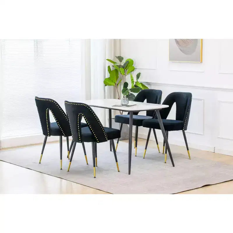 TUYOHW Curved & Open Backrest Dining Chairs with Nailheads,2 PCS Velvet Kitchen Chairs with Metal Legs,Modern Dining Room Chairs for Living Room