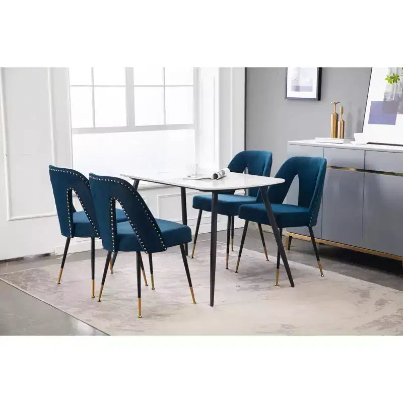 TUYOHW Curved & Open Backrest Dining Chairs with Nailheads,2 PCS Velvet Kitchen Chairs with Metal Legs,Modern Dining Room Chairs for Living Room