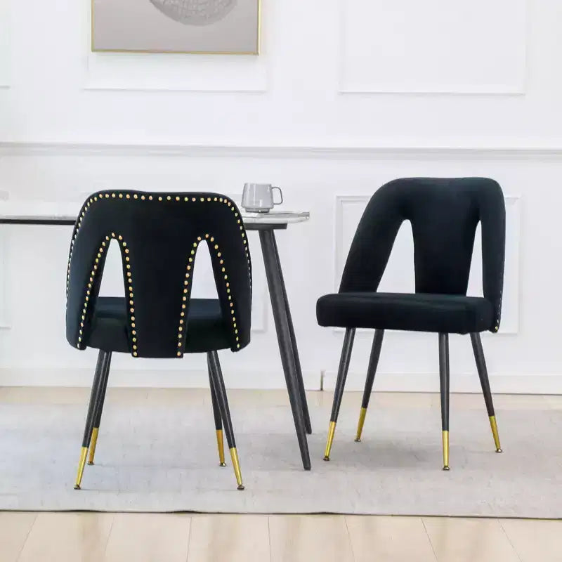 TUYOHW Curved & Open Backrest Dining Chairs with Nailheads,2 PCS Velvet Kitchen Chairs with Metal Legs,Modern Dining Room Chairs for Living Room