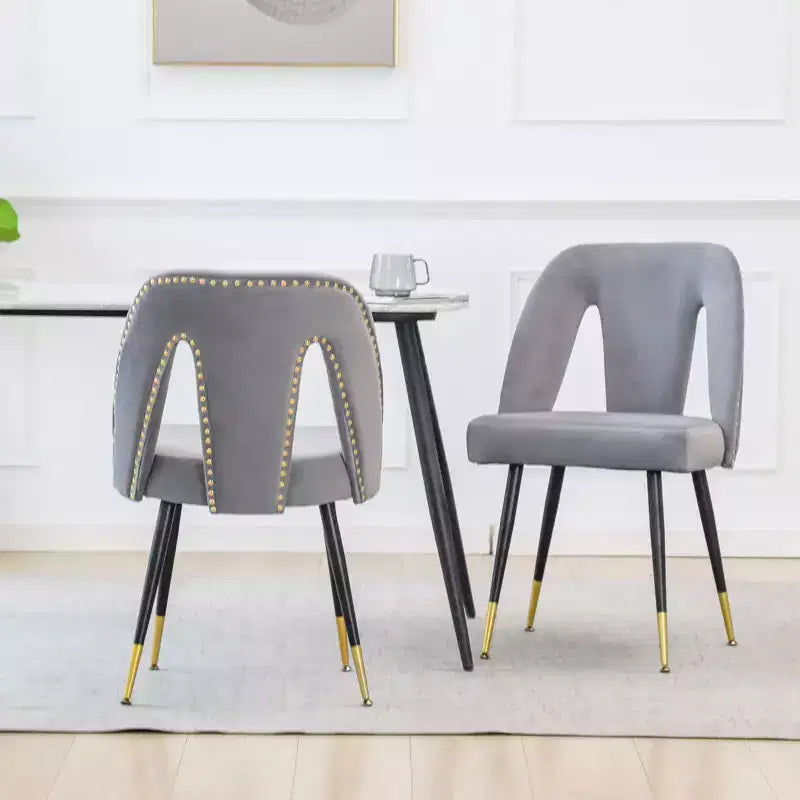 TUYOHW Curved & Open Backrest Dining Chairs with Nailheads,2 PCS Velvet Kitchen Chairs with Metal Legs,Modern Dining Room Chairs for Living Room