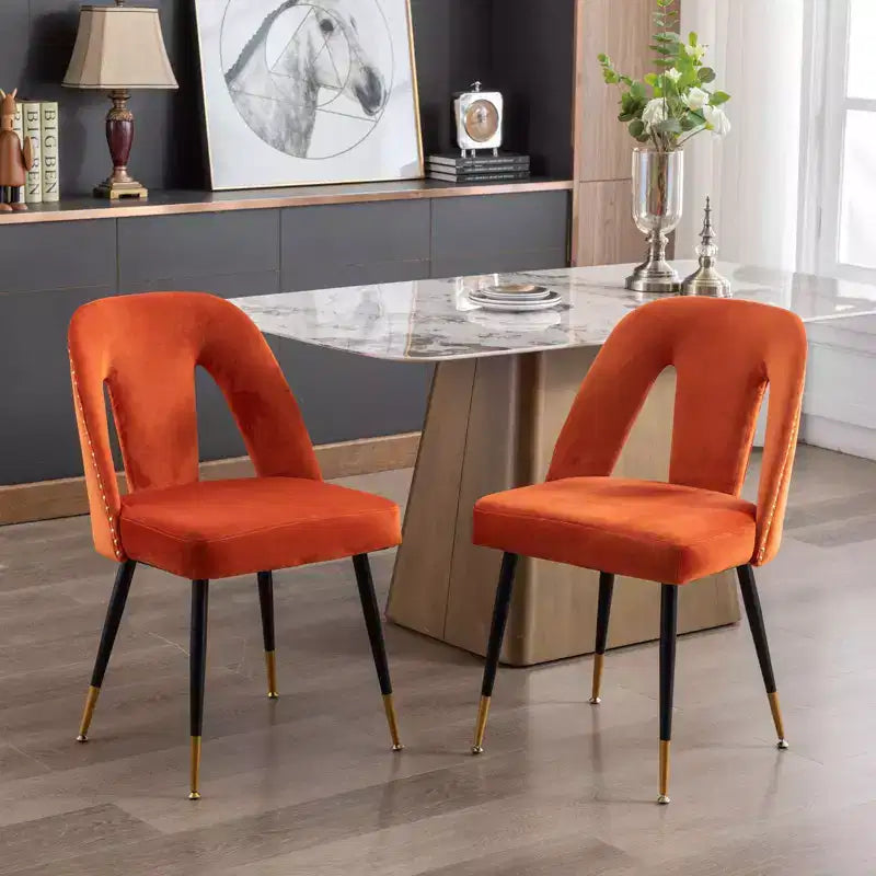 TUYOHW Curved & Open Backrest Dining Chairs with Nailheads,2 PCS Velvet Kitchen Chairs with Metal Legs,Modern Dining Room Chairs for Living Room