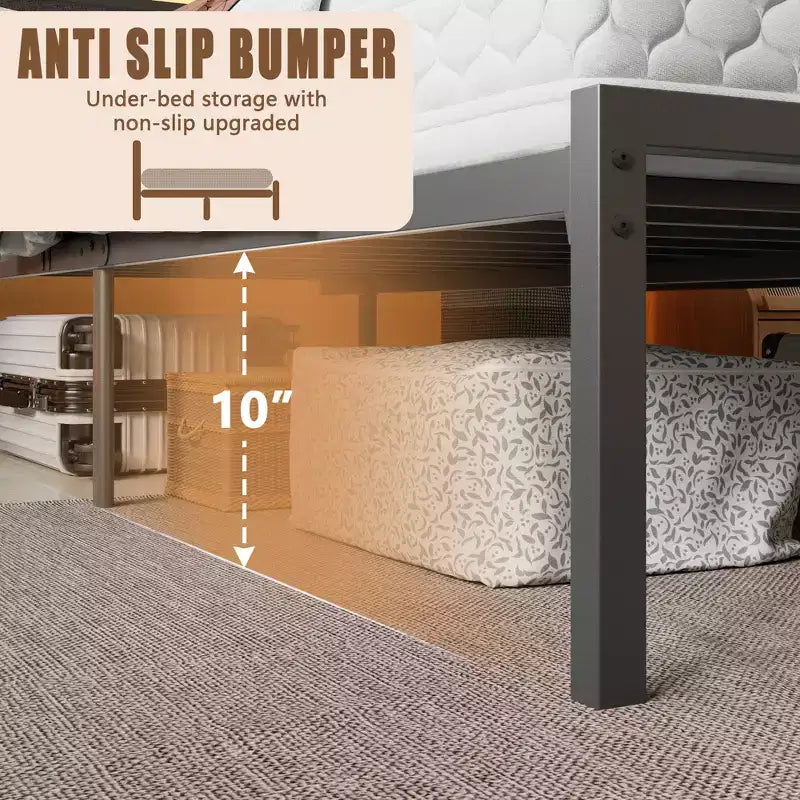 Queen Size Metal Platform Bed Frame Storage Headboard LED Lights Charging Station USB Ports Black Heavy Duty Support No Box Spring Needed Bedroom
