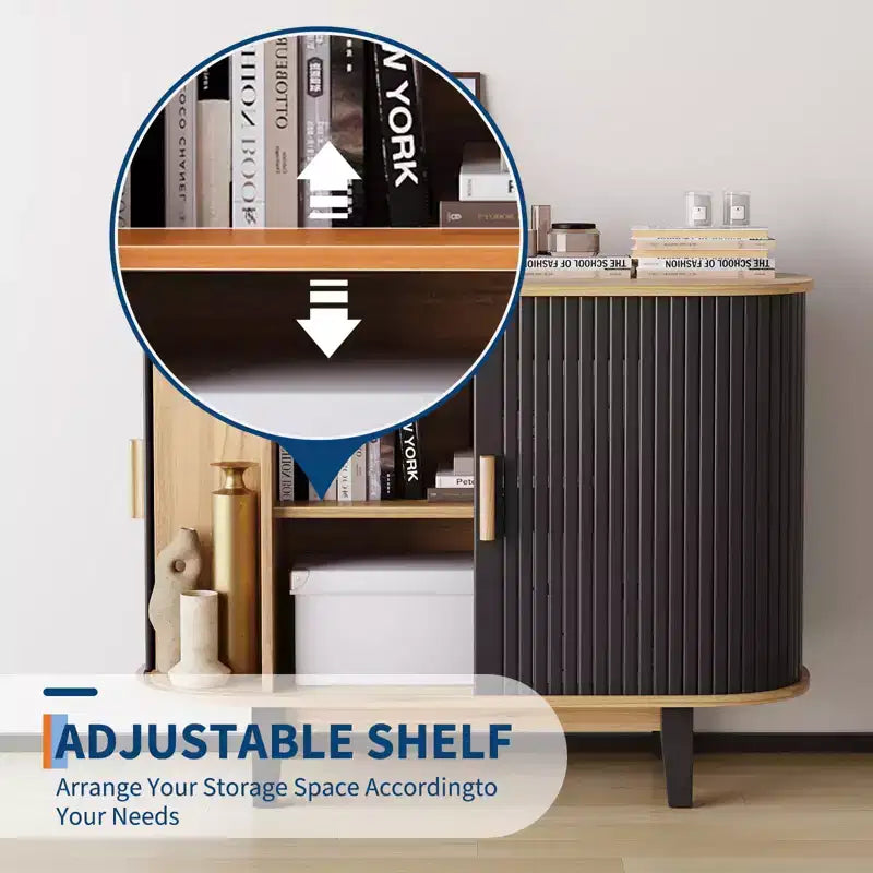 40'' Fluted Sideboard Buffer Cabinet, Storage Cabinet with Sliding Door & Adjustable Shelf, for Living&Dining Room Kitchen Hallway