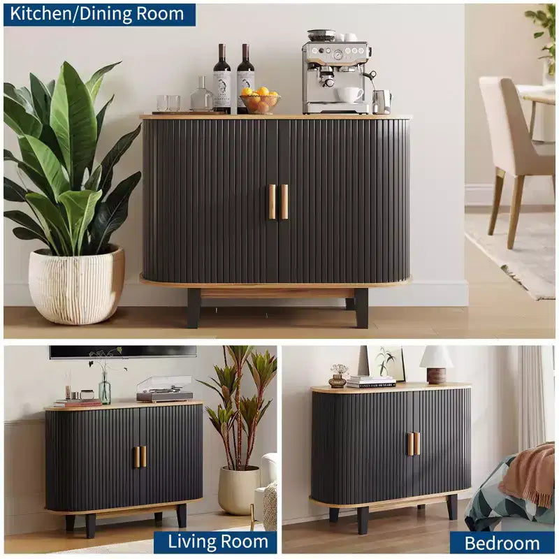 40'' Fluted Sideboard Buffer Cabinet, Storage Cabinet with Sliding Door & Adjustable Shelf, for Living&Dining Room Kitchen Hallway