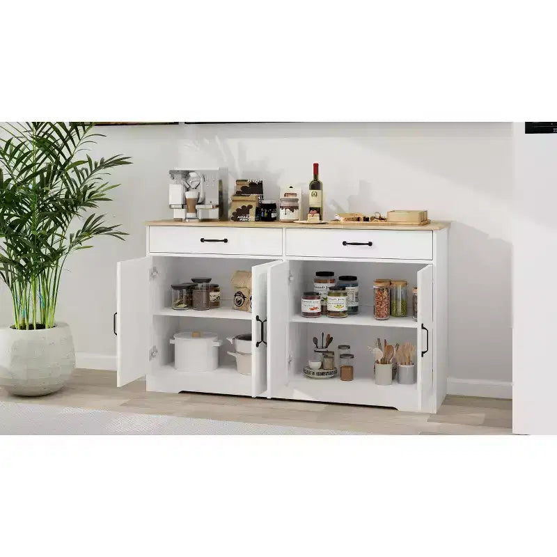 sumyeg 55.91 Farmhouse Sideboard Buffet Cabinet with 2 Drawers and 4 Doors for Dining Storage