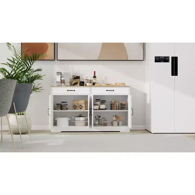 sumyeg 55.91 Farmhouse Sideboard Buffet Cabinet with 2 Drawers and 4 Doors for Dining Storage