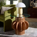 Marata Glass Side Table - ACC3222 - Glass/Walnut - Safavieh