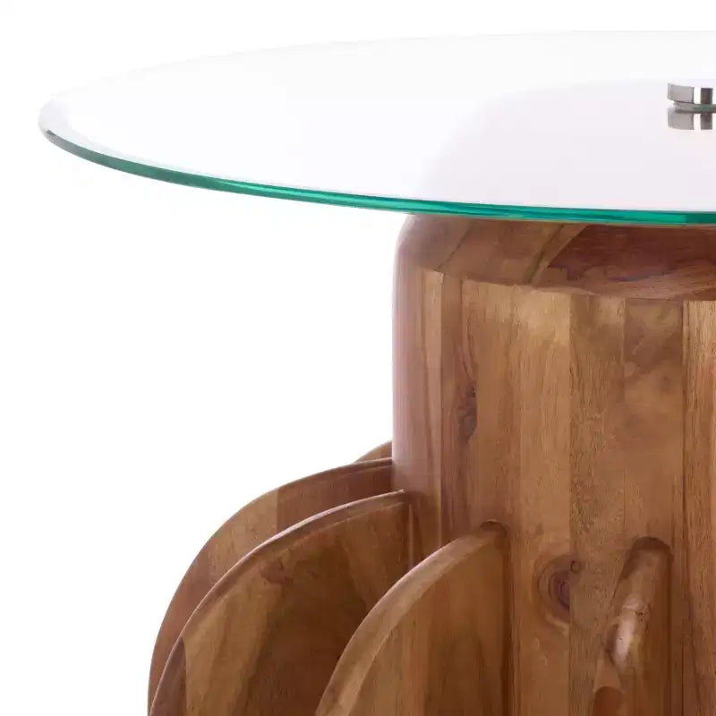 Marata Glass Side Table - ACC3222 - Glass/Walnut - Safavieh