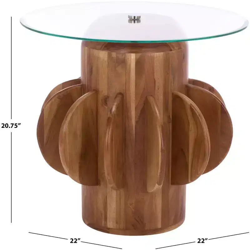 Marata Glass Side Table - ACC3222 - Glass/Walnut - Safavieh