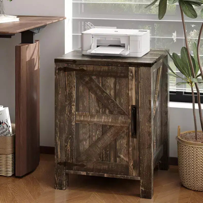 Set of 2 Farmhouse Nightstands with Charging Station, 18 Wooden Bedside Tables with Sliding Barn Door,Modern 2-Tier End Tables for Bedroom