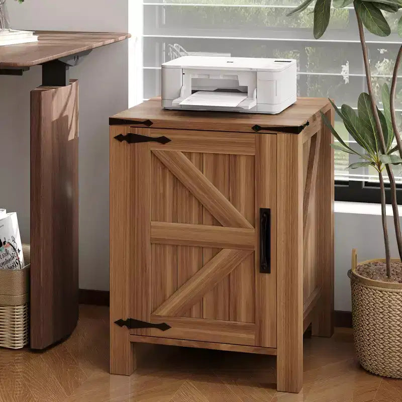 Set of 2 Farmhouse Nightstands with Charging Station, 18 Wooden Bedside Tables with Sliding Barn Door,Modern 2-Tier End Tables for Bedroom