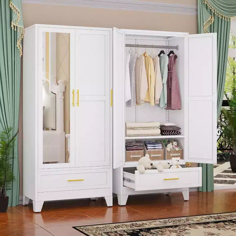 BALHAM TRADE-71 Inch Steel Armoire Wardrobe Closet with Mirror Doors Hanging Rod Drawer Adjustable Shelf