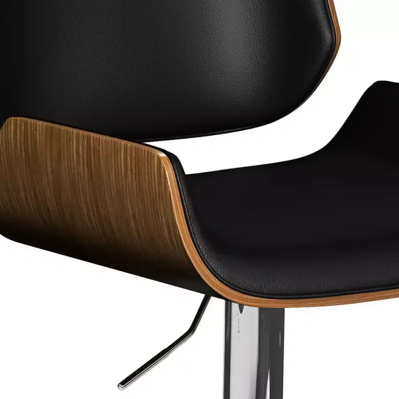 WyndenHall Maren Adjustable Swivel Bar Stool Black: Mid-century Modern, Faux Leather, Metal Legs
