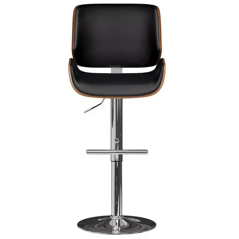 WyndenHall Maren Adjustable Swivel Bar Stool Black: Mid-century Modern, Faux Leather, Metal Legs