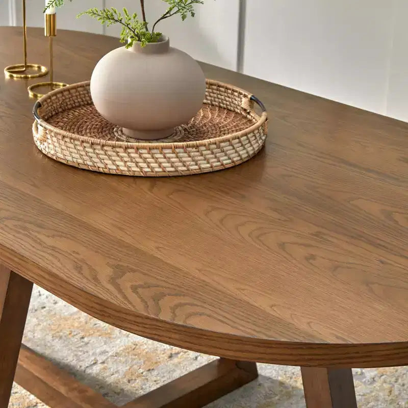 Lifestorey Valissa Modern Oval Trestle Dining Table Walnut