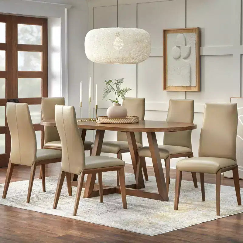 Lifestorey Valissa Modern Oval Trestle Dining Table Walnut