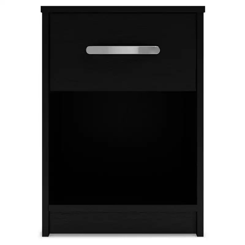 Finch Nightstand Black/Gray: Modern Matte Finish, Open Shelf, Cable Management, MDF & Metal, 22" Tall, Rectangle Shape