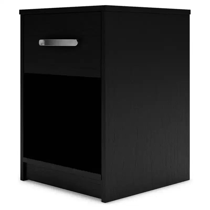 Finch Nightstand Black/Gray: Modern Matte Finish, Open Shelf, Cable Management, MDF & Metal, 22" Tall, Rectangle Shape