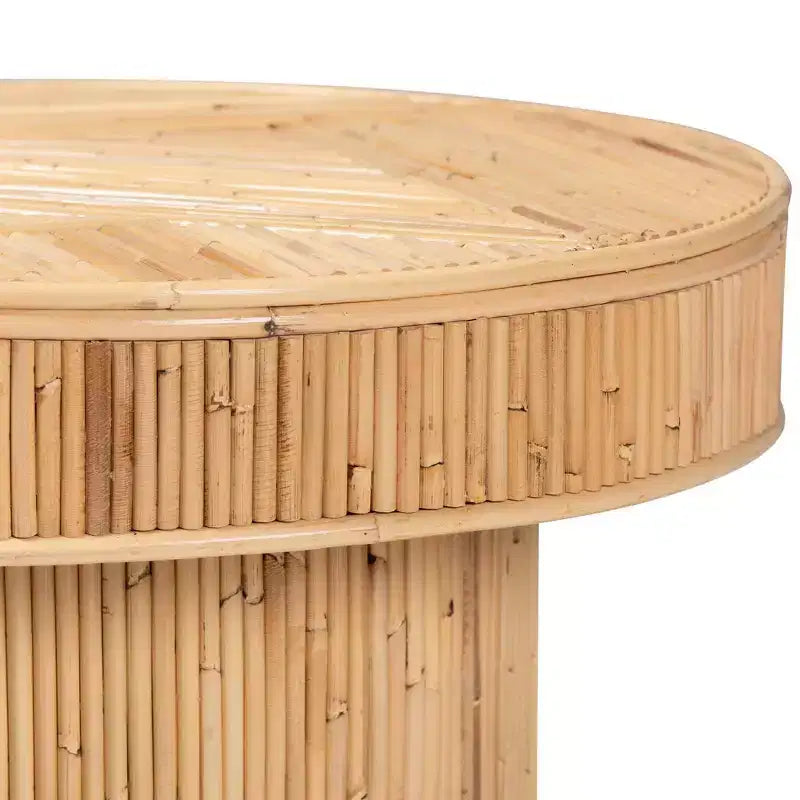 bali & pari Iryna Natural Rattan End Table Light honey: 17.7" High, No Assembly, Round Plywood Frame