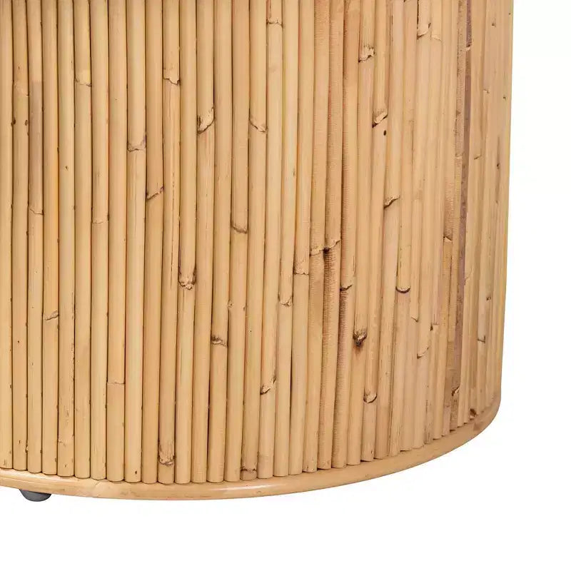 bali & pari Iryna Natural Rattan End Table Light honey: 17.7" High, No Assembly, Round Plywood Frame