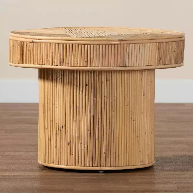 bali & pari Iryna Natural Rattan End Table Light honey: 17.7" High, No Assembly, Round Plywood Frame